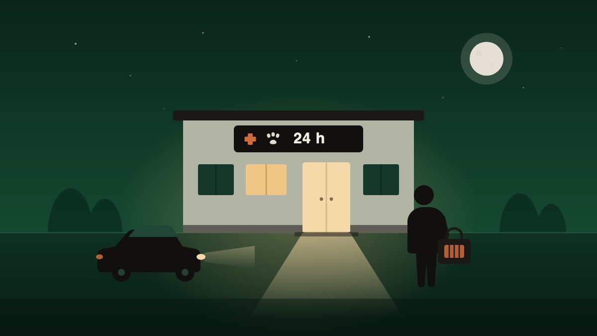 Clínica veterinaria abierta de noche
